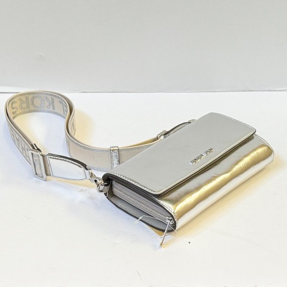 Michael Kors Jet Set Item Large Zip Around Wallet Crossbody Bag Silver - Picture 4 of 9